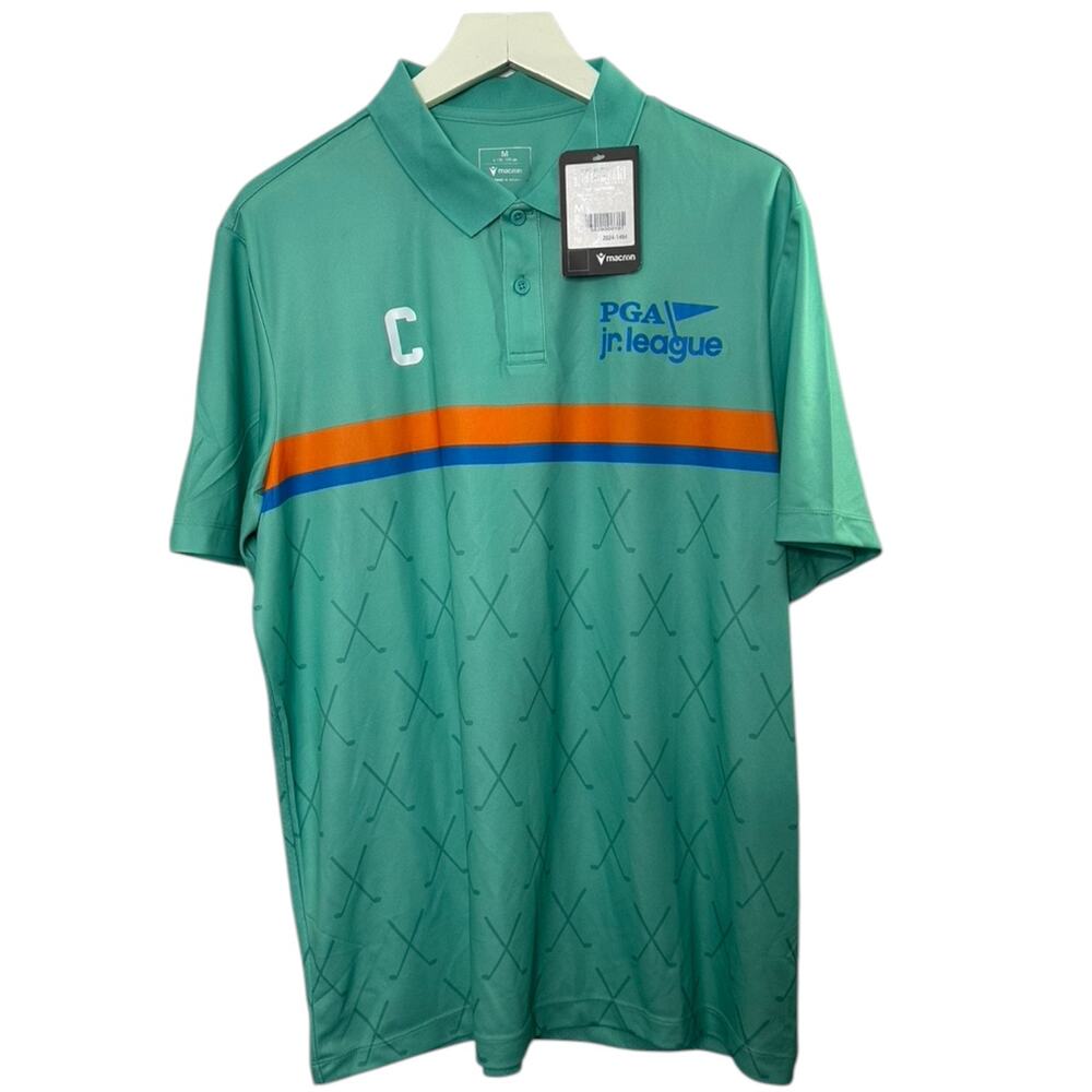 Macron PGA JR League Golf Performance Turquoise Sport Polo Shirt Medium New